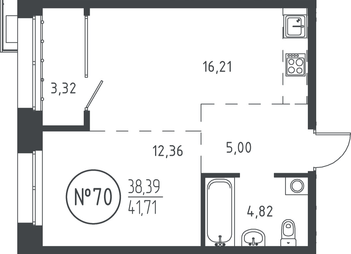 1 к. квартира, ЖК «СОЮЗ PRIORITY» 1 очередь, проезд Юрия Тена, д. 35,  кв. 70, пд.1, эт. 12/19, 41.41 м², 8 886 525 ₽, (214 599 ₽/м²)