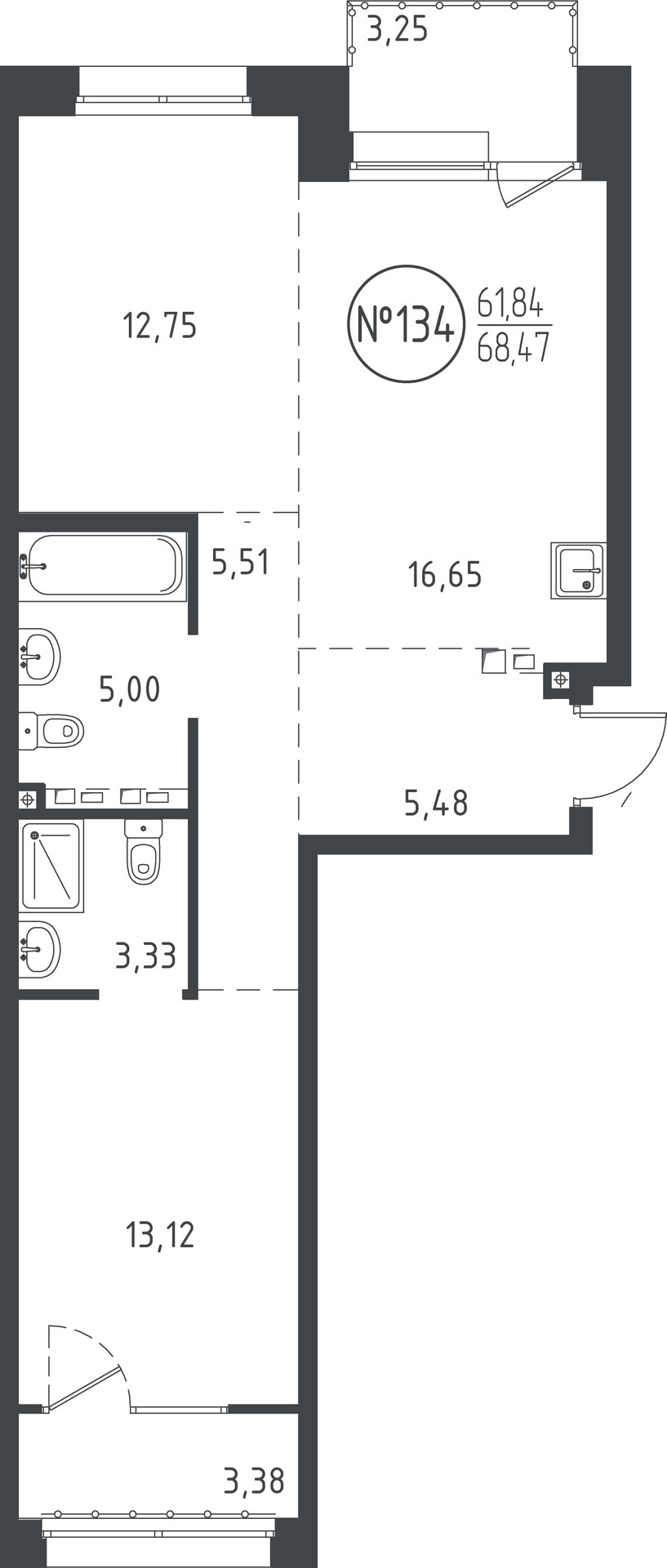 2 к. квартира, ЖК «СОЮЗ PRIORITY» 1 очередь, проезд Юрия Тена, д. 34,  кв. 134, пд.4, эт. 6/10, 68.29 м², 13 147 070 ₽, (192 518 ₽/м²)