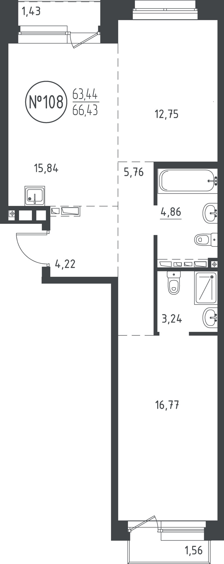 2 к. квартира, ЖК «СОЮЗ PRIORITY» 1 очередь, проезд Юрия Тена, д. 34,  кв. 108, пд.3, эт. 8/10, 66.11 м², 12 880 350 ₽, (194 832 ₽/м²)