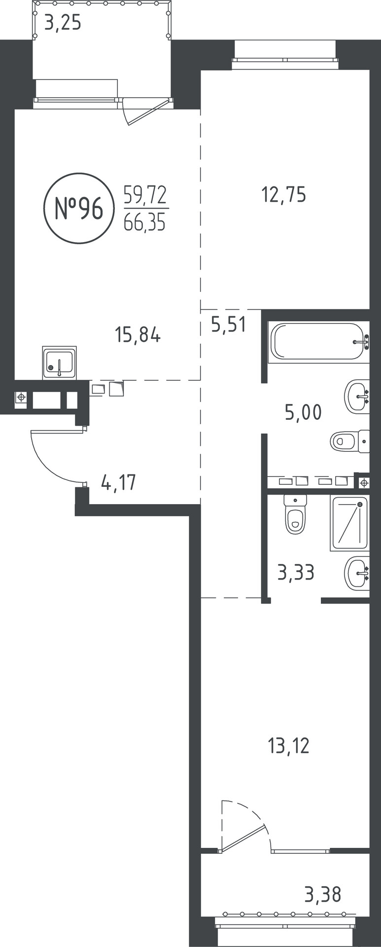 2 к. квартира, ЖК «СОЮЗ PRIORITY» 1 очередь, проезд Юрия Тена, д. 34,  кв. 96, пд.3, эт. 5/10, 66.55 м², 12 761 700 ₽, (191 761 ₽/м²)