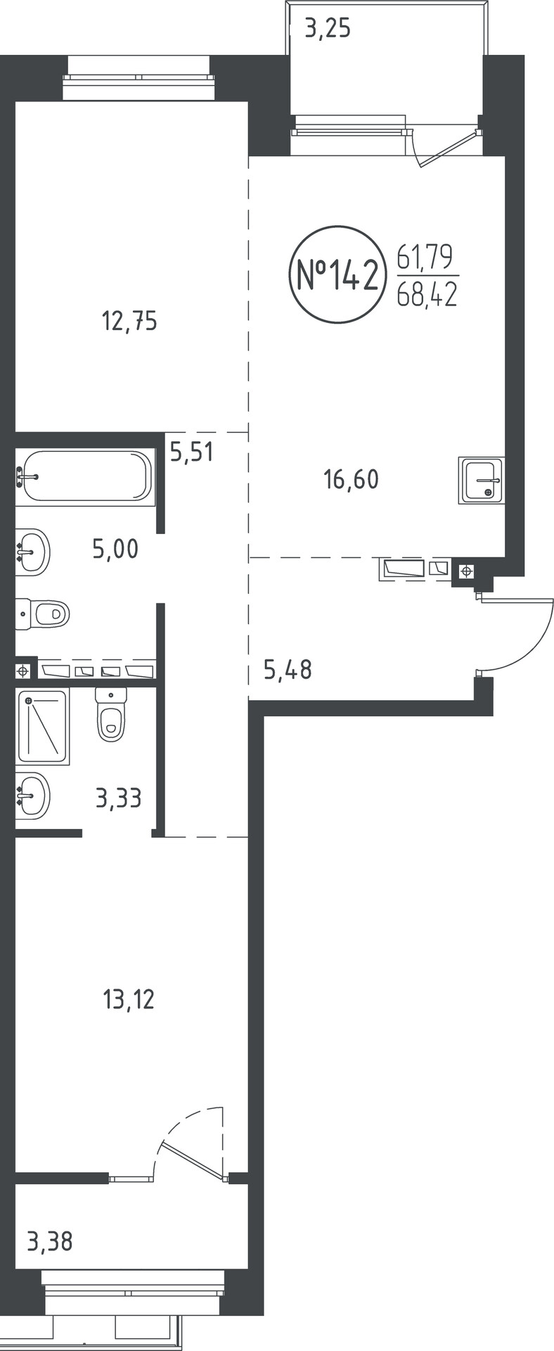 2 к. квартира, ЖК «СОЮЗ PRIORITY» 1 очередь, проезд Юрия Тена, д. 34,  кв. 142, пд.4, эт. 8/10, 67.86 м², 13 204 100 ₽, (194 579 ₽/м²)