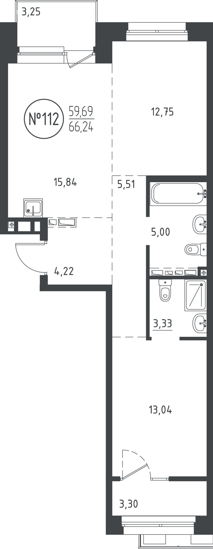 2 к. квартира, ЖК «СОЮЗ PRIORITY» 1 очередь, проезд Юрия Тена, д. 34,  кв. 112, пд.3, эт. 9/10, 66.5 м², 13 019 000 ₽, (195 774 ₽/м²)