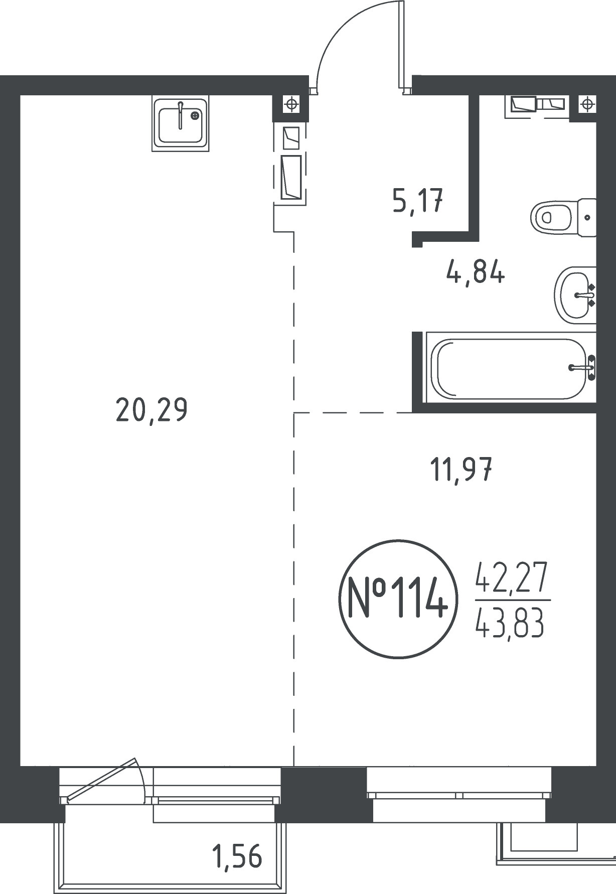 1 к. квартира, ЖК «СОЮЗ PRIORITY» 1 очередь, проезд Юрия Тена, д. 34,  кв. 113, пд.3, эт. 9/10, 43.59 м², 9 694 655 ₽, (222 405 ₽/м²)