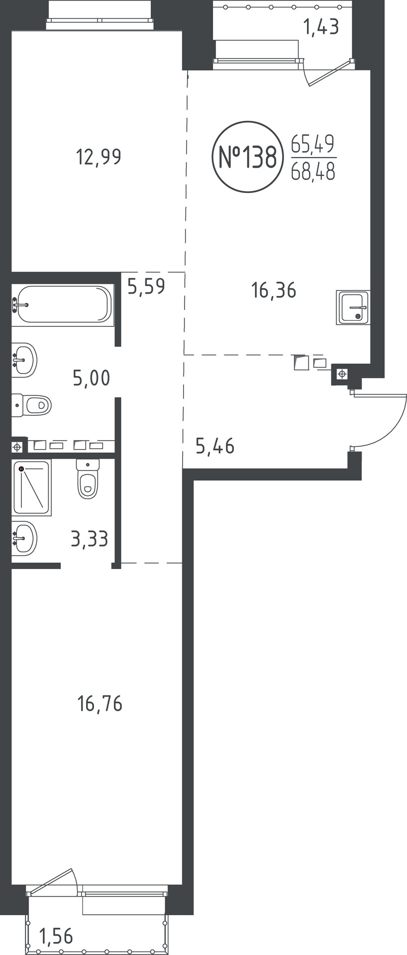 2 к. квартира, ЖК «СОЮЗ PRIORITY» 1 очередь, проезд Юрия Тена, д. 34,  кв. 138, пд.4, эт. 7/10, 68.35 м², 13 226 401 ₽, (193 510 ₽/м²)