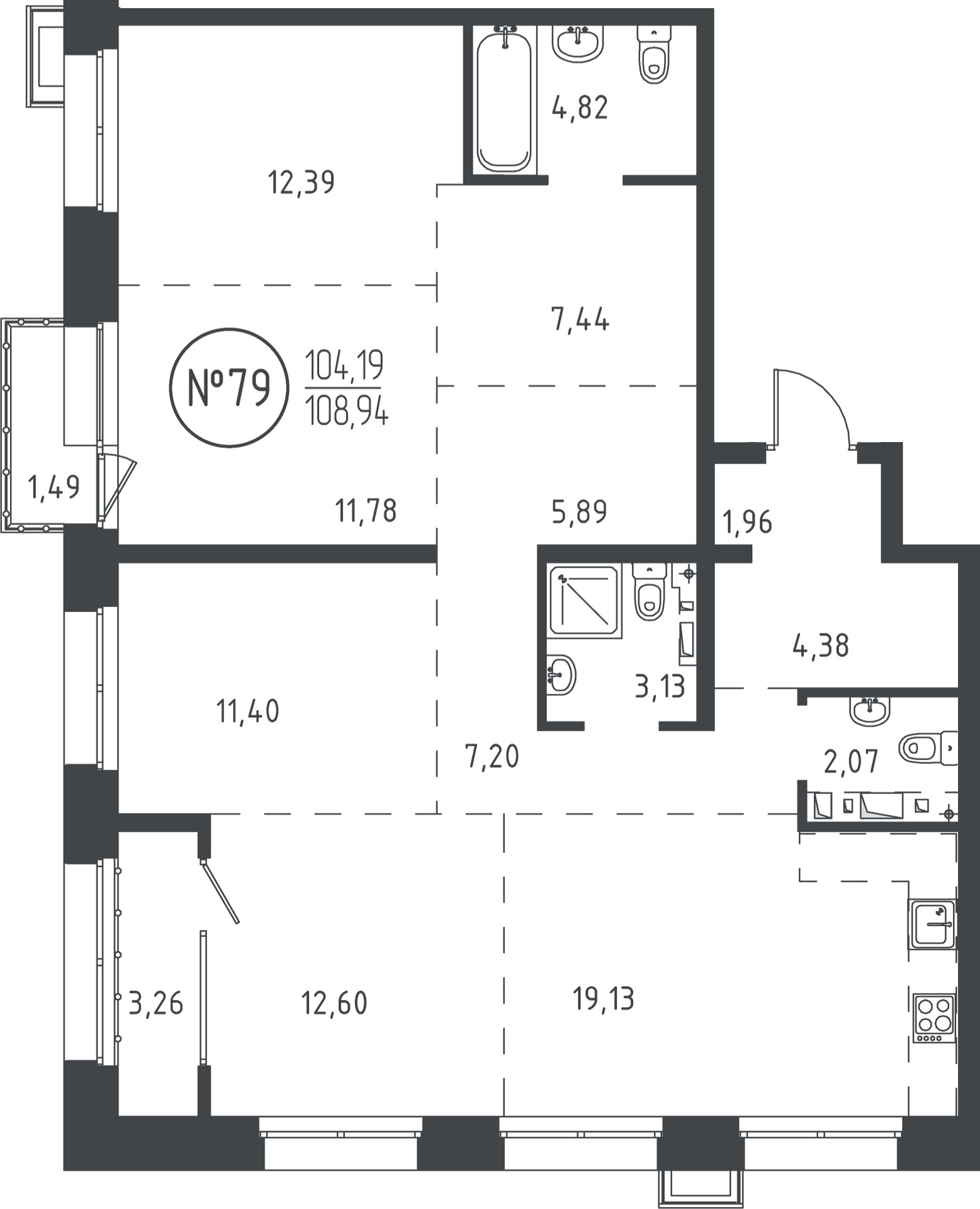 4 к. квартира, ЖК «СОЮЗ PRIORITY» 1 очередь, проезд Юрия Тена, д. 35,  кв. 79, пд.1, эт. 14/19, 108.01 м², 20 685 855 ₽, (191 518 ₽/м²)