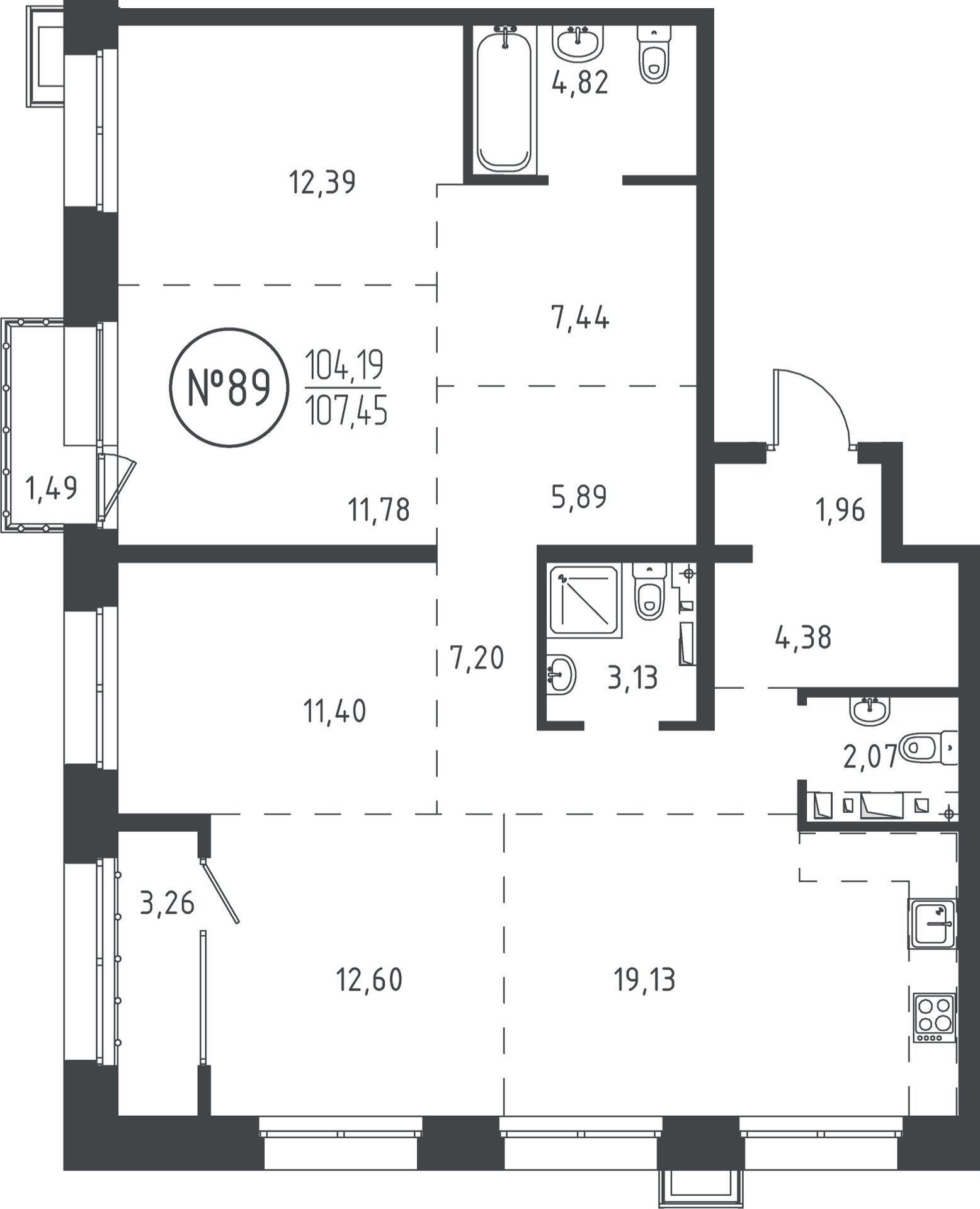 4 к. квартира, ЖК «СОЮЗ PRIORITY» 1 очередь, проезд Юрия Тена, д. 35,  кв. 89, пд.1, эт. 16/19, 108.01 м², 20 901 875 ₽, (193 518 ₽/м²)