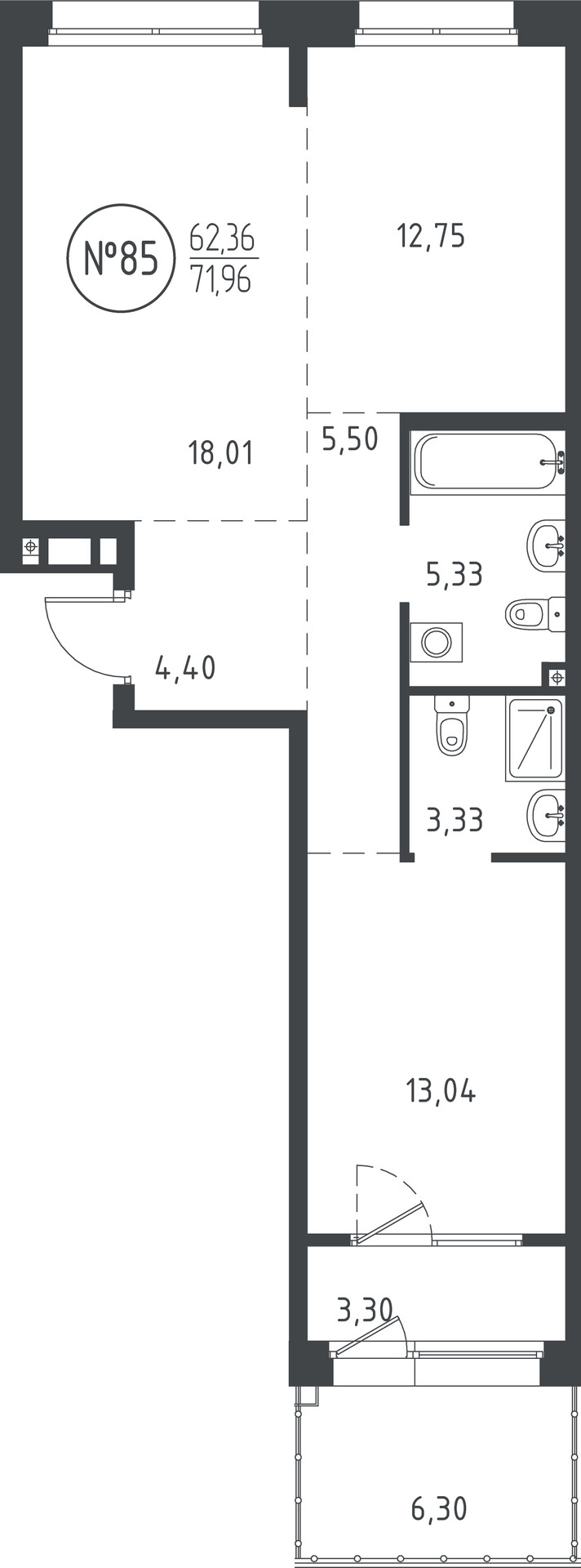 2 к. квартира, ЖК «СОЮЗ PRIORITY» 1 очередь, проезд Юрия Тена, д. 34,  кв. 85, пд.3, эт. 2/10, 71.35 м², 11 602 225 ₽, (162 610 ₽/м²)