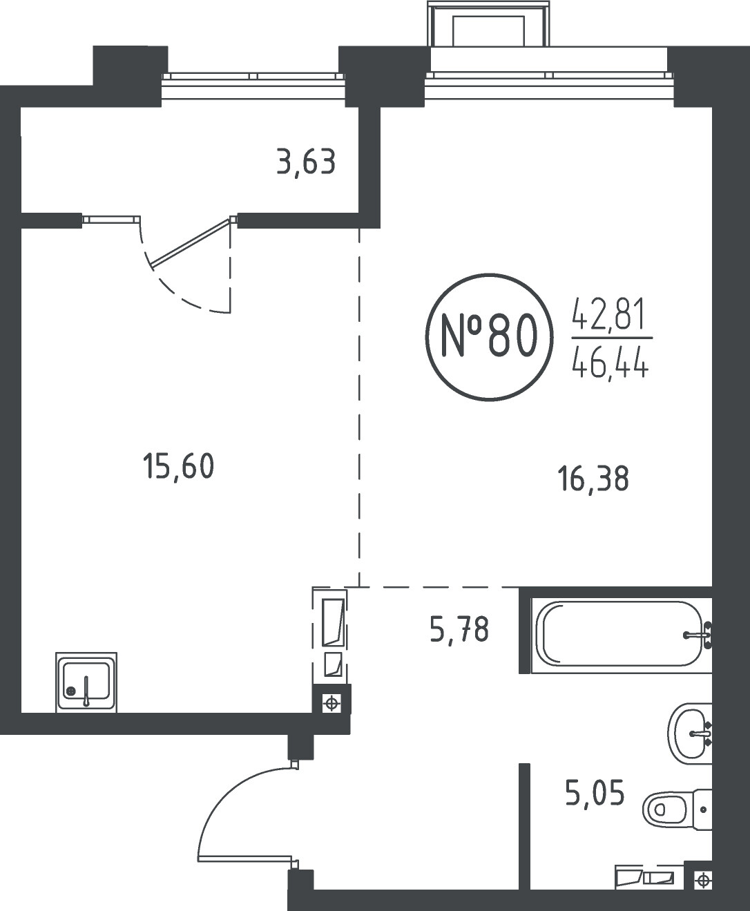 1 к. квартира, ЖК «СОЮЗ PRIORITY» 1 очередь, проезд Юрия Тена, д. 34,  кв. 80, пд.2, эт. 8/10, 45.8 м², 9 145 900 ₽, (199 692 ₽/м²)