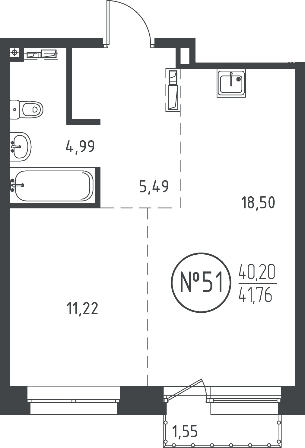 1 к. квартира, ЖК «СОЮЗ PRIORITY» 1 очередь, проезд Юрия Тена, д. 34,  кв. 51, пд.1, эт. 9/10, 41.54 м², 9 435 710 ₽, (227 148 ₽/м²)