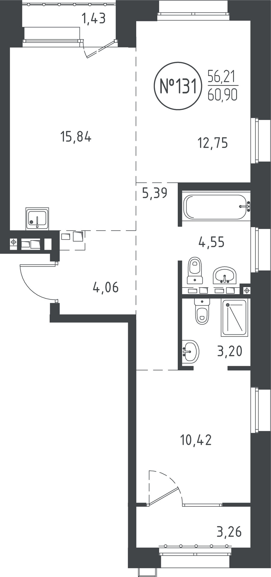 2 к. квартира, ЖК «СОЮЗ PRIORITY» 1 очередь, проезд Юрия Тена, д. 34,  кв. 139, пд.4, эт. 8/10, 60.63 м², 12 685 055 ₽, (209 221 ₽/м²)