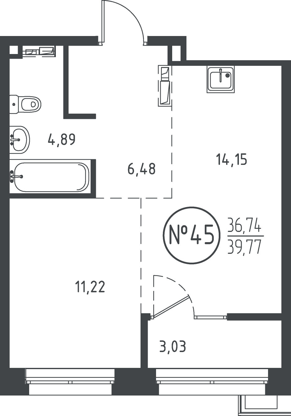 1 к. квартира, ЖК «СОЮЗ PRIORITY» 1 очередь, проезд Юрия Тена, д. 34,  кв. 45, пд.1, эт. 8/10, 39.38 м², 8 939 491 ₽, (227 006 ₽/м²)