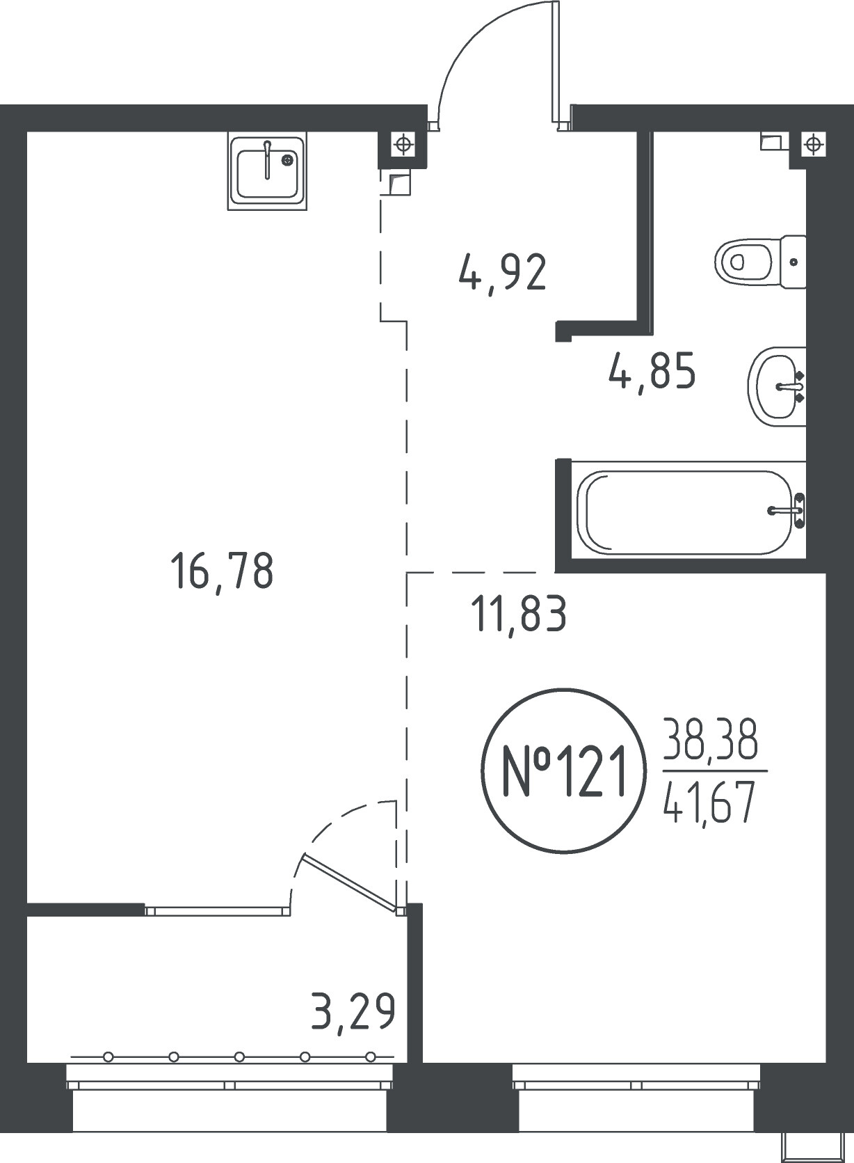 1 к. квартира, ЖК «СОЮЗ PRIORITY» 1 очередь, проезд Юрия Тена, д. 34,  кв. 121, пд.4, эт. 3/10, 41.22 м², 8 873 390 ₽, (215 269 ₽/м²)