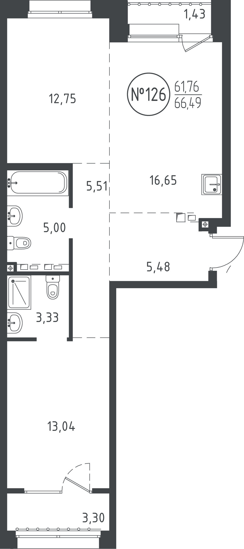 2 к. квартира, ЖК «СОЮЗ PRIORITY» 1 очередь, проезд Юрия Тена, д. 34,  кв. 126, пд.4, эт. 4/10, 66.43 м², 12 673 830 ₽, (190 785 ₽/м²)