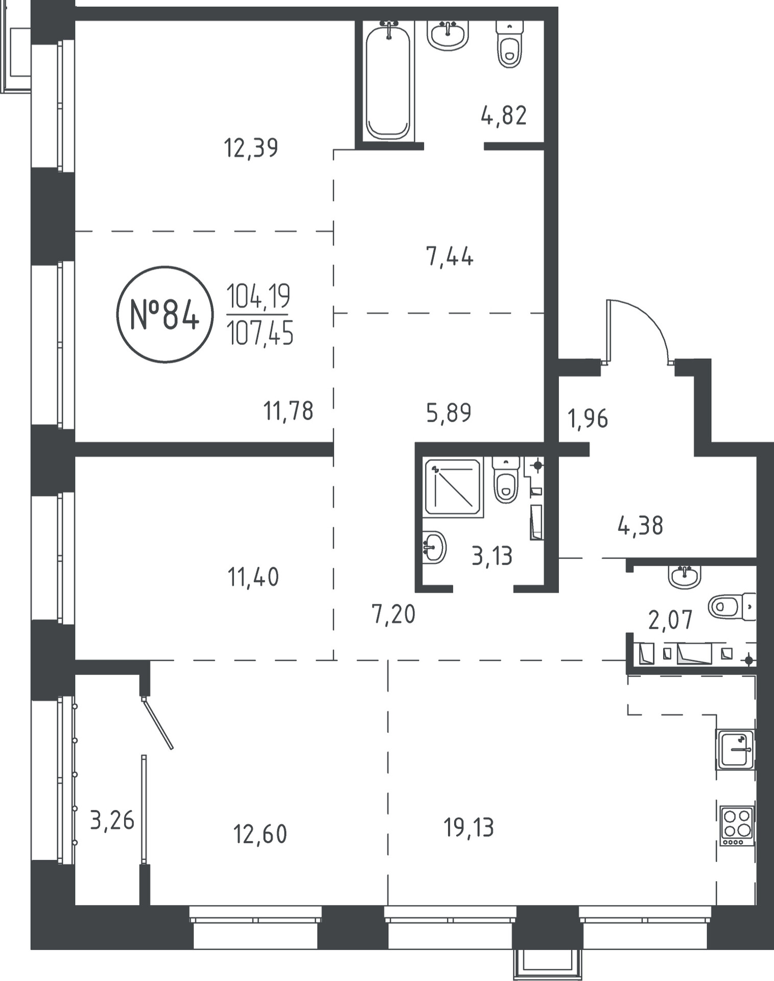 4 к. квартира, ЖК «СОЮЗ PRIORITY» 1 очередь, проезд Юрия Тена, д. 35,  кв. 84, пд.1, эт. 15/19, 106.52 м², 20 515 980 ₽, (192 602 ₽/м²)