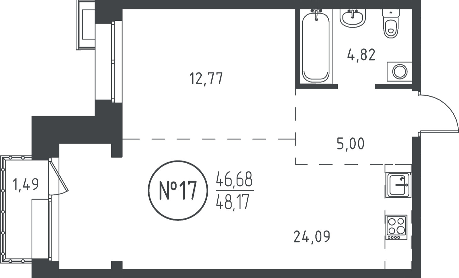 1 к. квартира, ЖК «СОЮЗ PRIORITY» 1 очередь, проезд Юрия Тена, д. 35,  кв. 17, пд.1, эт. 4/19, 47.88 м², 9 728 885 ₽, (203 193 ₽/м²)