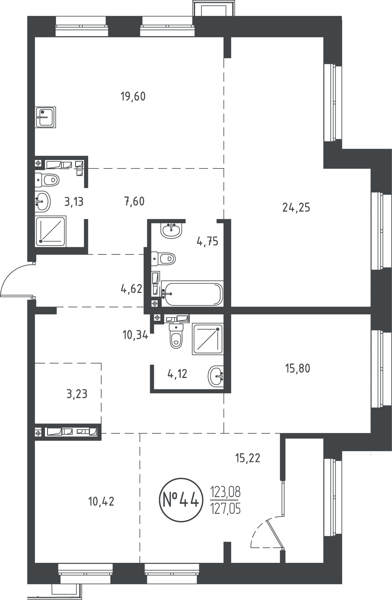 4 к. квартира, ЖК «СОЮЗ PRIORITY» 1 очередь, проезд Юрия Тена, д. 34,  кв. 44, пд.1, эт. 8/10, 126.29 м², 23 426 795 ₽, (185 500 ₽/м²)