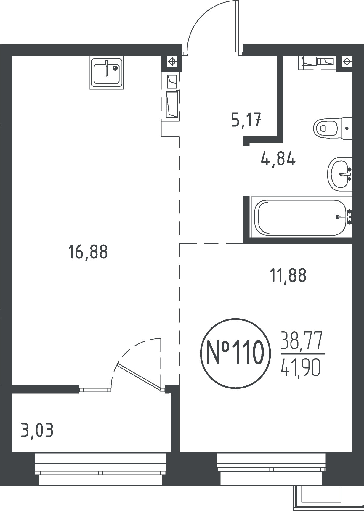 1 к. квартира, ЖК «СОЮЗ PRIORITY» 1 очередь, проезд Юрия Тена, д. 34,  кв. 110, пд.3, эт. 8/10, 41.18 м², 9 153 670 ₽, (222 284 ₽/м²)