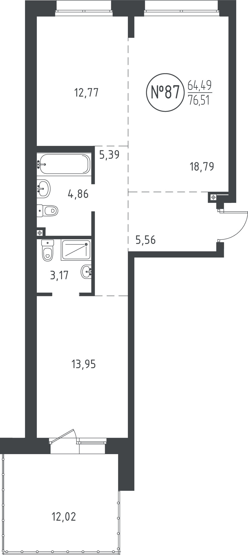 2 к. квартира, ЖК «СОЮЗ PRIORITY» 1 очередь, проезд Юрия Тена, д. 34,  кв. 87, пд.3, эт. 2/10, 75.64 м², 12 260 740 ₽, (162 093 ₽/м²)