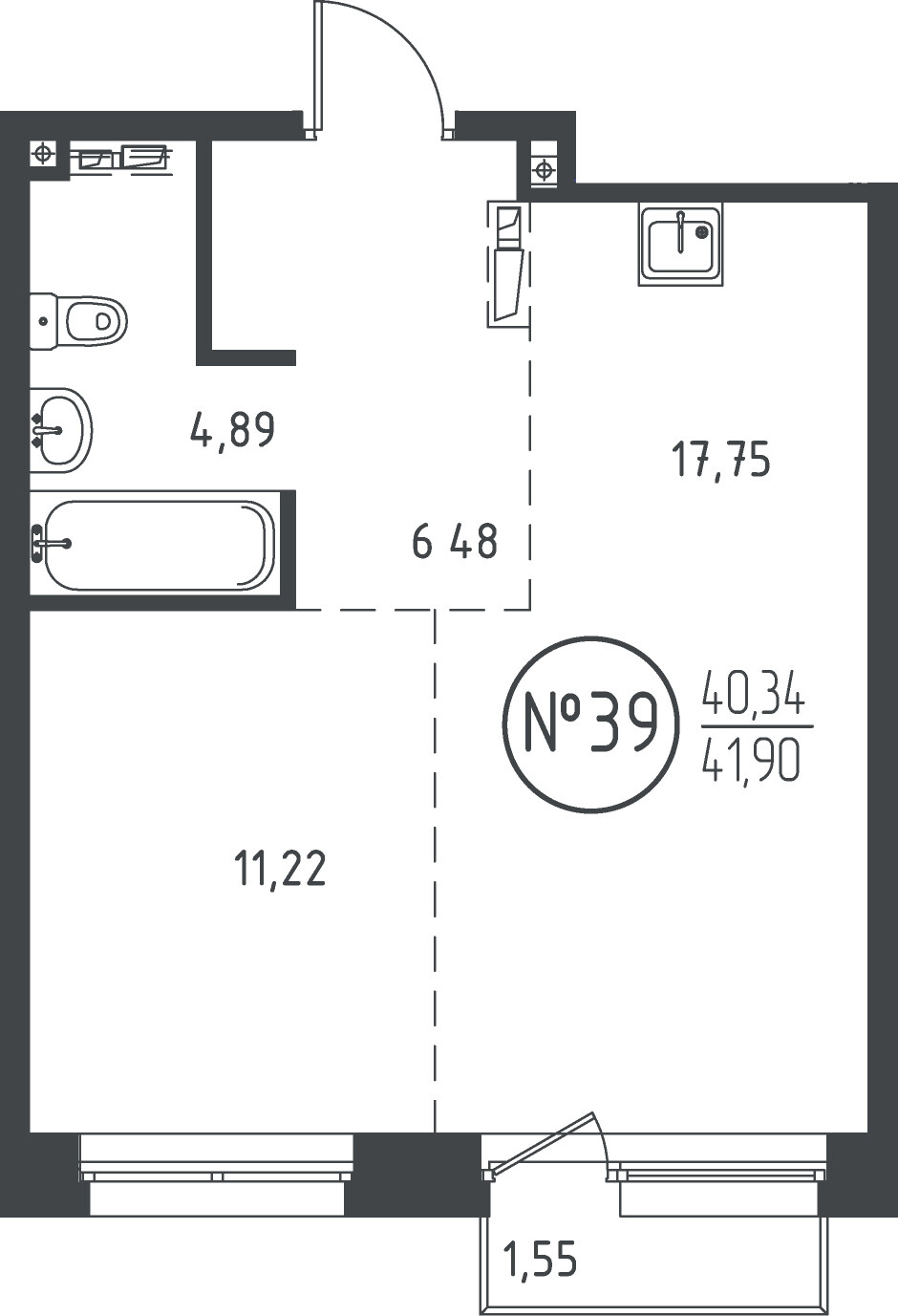 1 к. квартира, ЖК «СОЮЗ PRIORITY» 1 очередь, проезд Юрия Тена, д. 34,  кв. 39, пд.1, эт. 7/10, 41.5 м², 9 344 250 ₽, (225 163 ₽/м²)