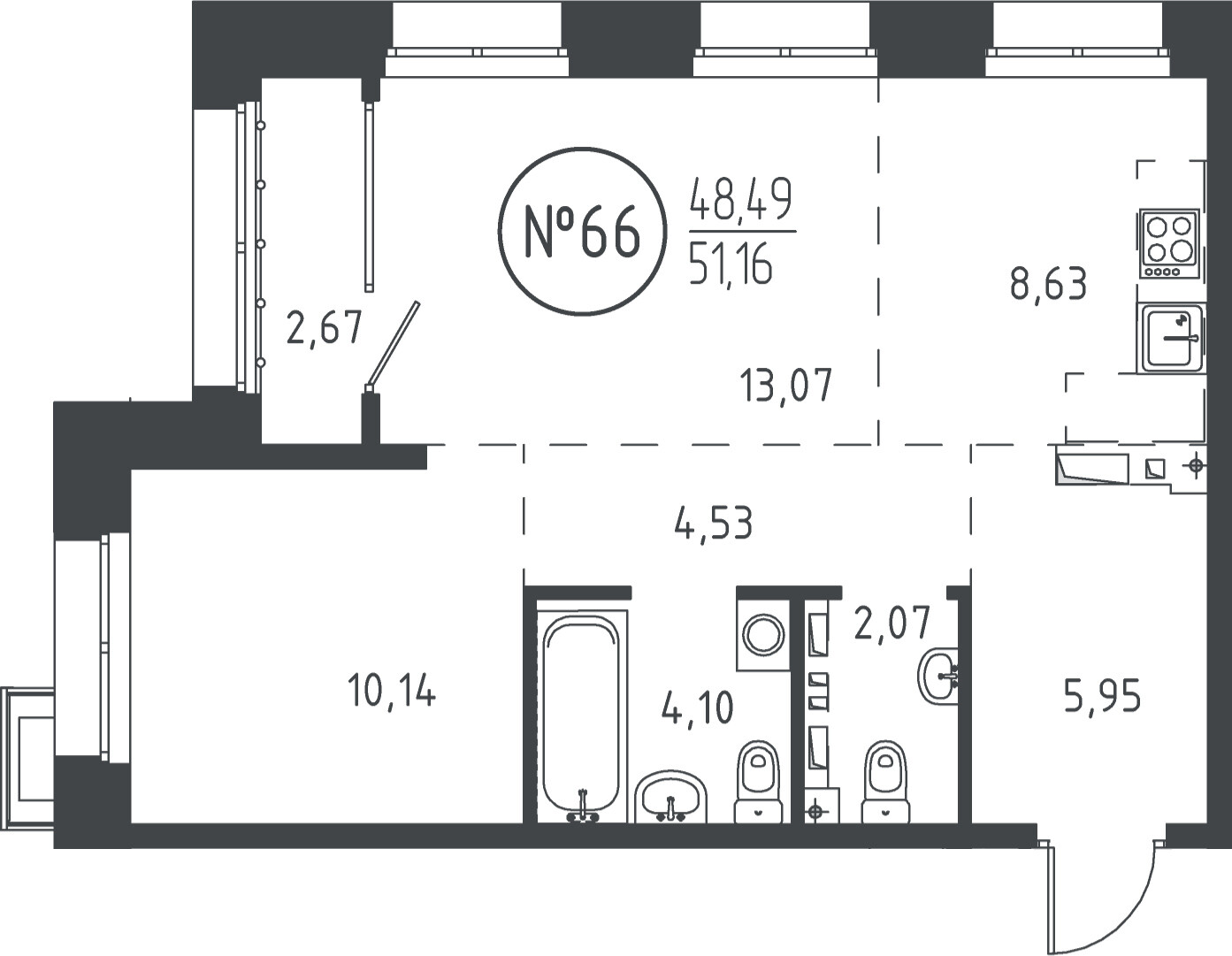 2 к. квартира, ЖК «СОЮЗ PRIORITY» 1 очередь, проезд Юрия Тена, д. 35,  кв. 66, пд.1, эт. 11/19, 50.47 м², 11 280 045 ₽, (223 500 ₽/м²)