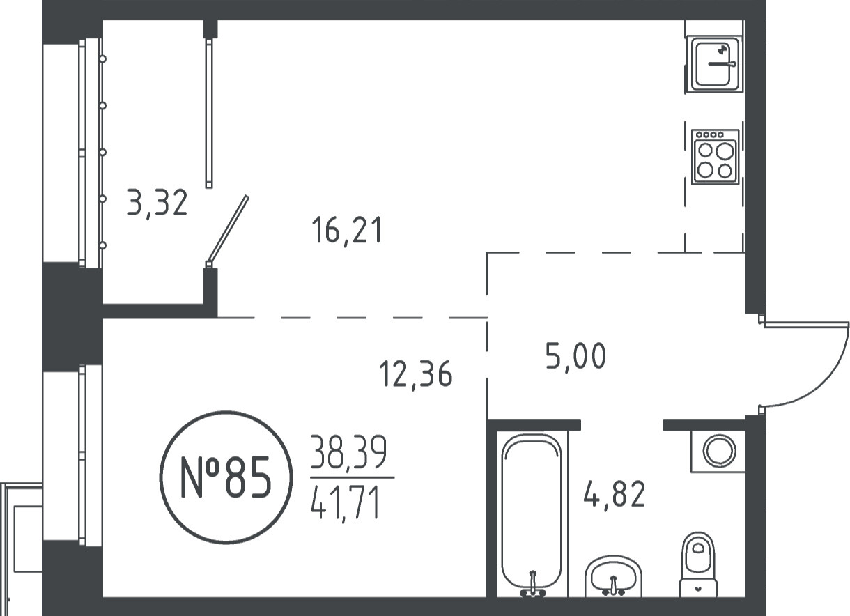 1 к. квартира, ЖК «СОЮЗ PRIORITY» 1 очередь, проезд Юрия Тена, д. 35,  кв. 85, пд.1, эт. 15/19, 41.41 м², 9 011 656 ₽, (217 620 ₽/м²)