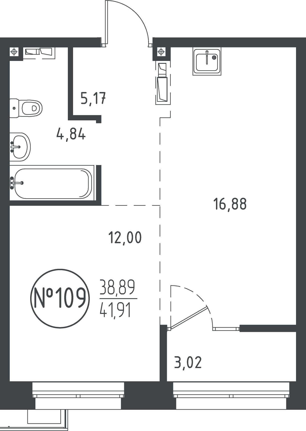 1 к. квартира, ЖК «СОЮЗ PRIORITY» 1 очередь, проезд Юрия Тена, д. 34,  кв. 109, пд.3, эт. 8/10, 41.18 м², 9 153 670 ₽, (222 284 ₽/м²)