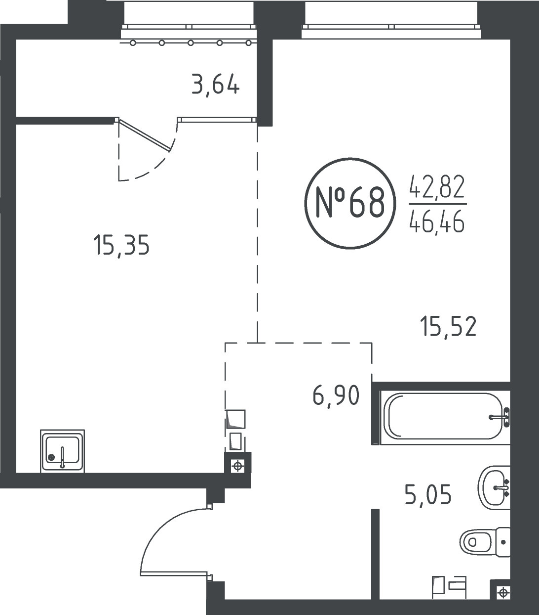 1 к. квартира, ЖК «СОЮЗ PRIORITY» 1 очередь, проезд Юрия Тена, д. 34,  кв. 76, пд.2, эт. 7/10, 45.81 м², 9 101 945 ₽, (198 689 ₽/м²)