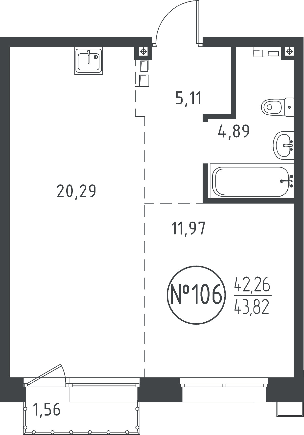 1 к. квартира, ЖК «СОЮЗ PRIORITY» 1 очередь, проезд Юрия Тена, д. 34,  кв. 105, пд.3, эт. 7/10, 43.59 м², 9 607 475 ₽, (220 405 ₽/м²)